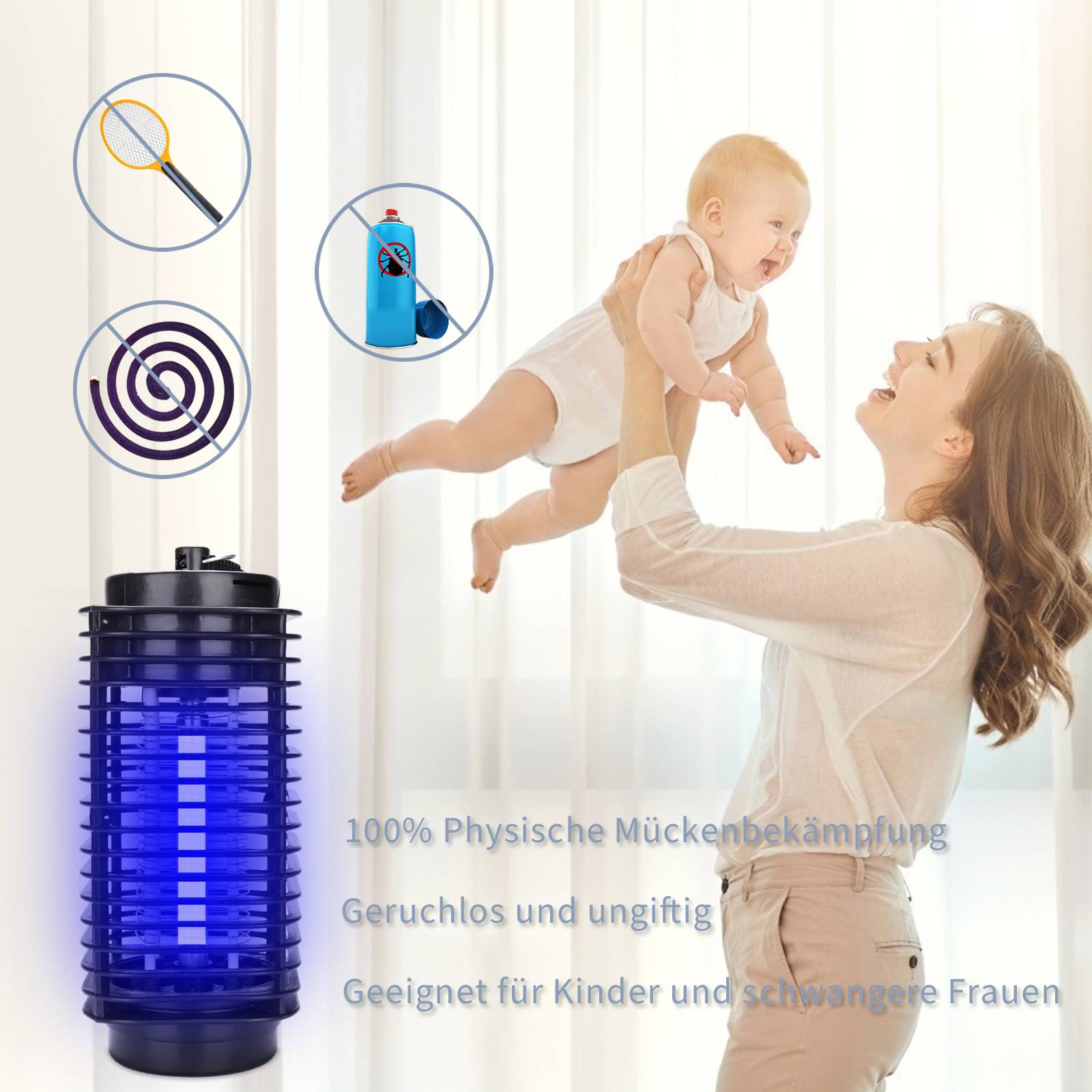 3W Elektrischer Insektenvernichter UV-Licht LED Indoor Moskito Insektenabwehr Insektenfalle Moskitofalle Mückenlampe Mückenfalle