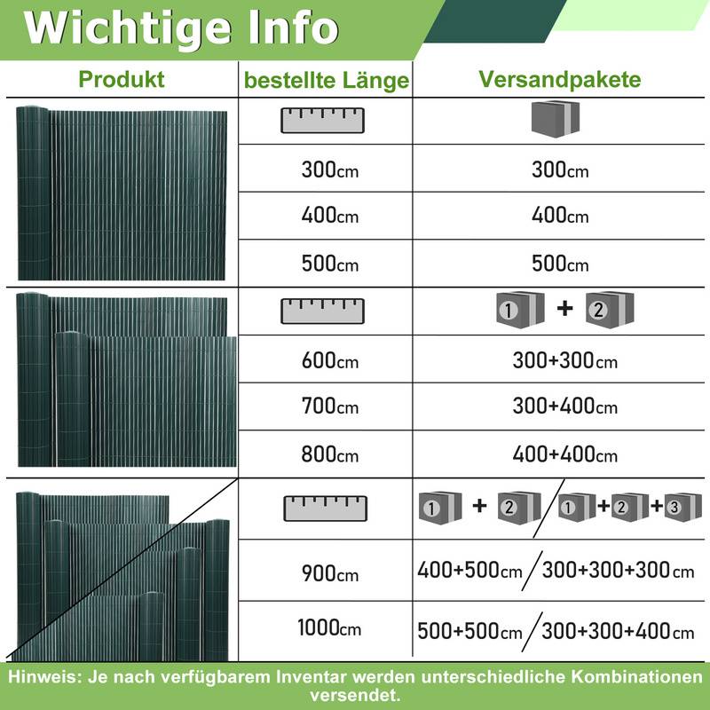 PVC Sichtschutzmatte PVC Sichtschutzzaun Grün Windschutz fur Garten Balkon und Terrasse 90x400cm