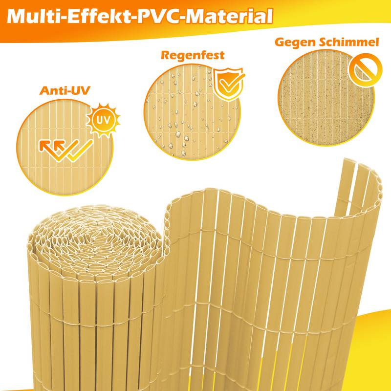 Sichtschutzmatte PVC Sichtschutzzaun Bambus Windschutz fur Garten Balkon und Terrasse 100x1000cm
