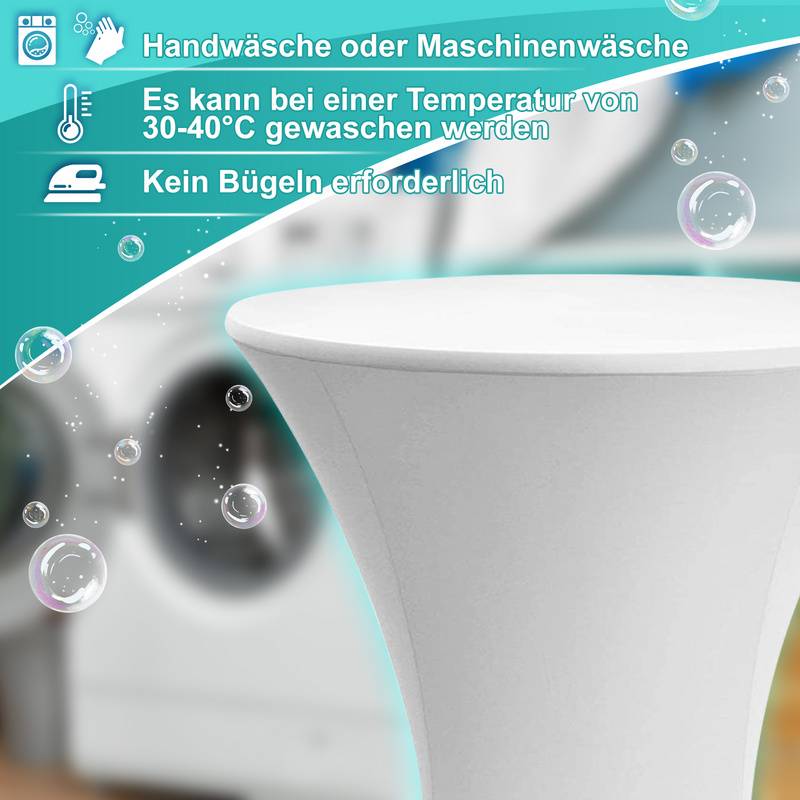 5x Stehtischhusse Stretch für Bistrotisch mit 4 Fußlaschen elastisch Ø 70-75x110 cm Weiß