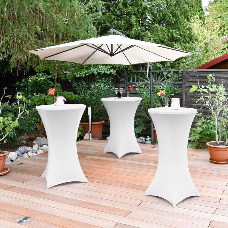 2er Set Stehtischhusse Stretch Stehtisch Ø 60 cm Tisch Husse Bistrotisch Weiß