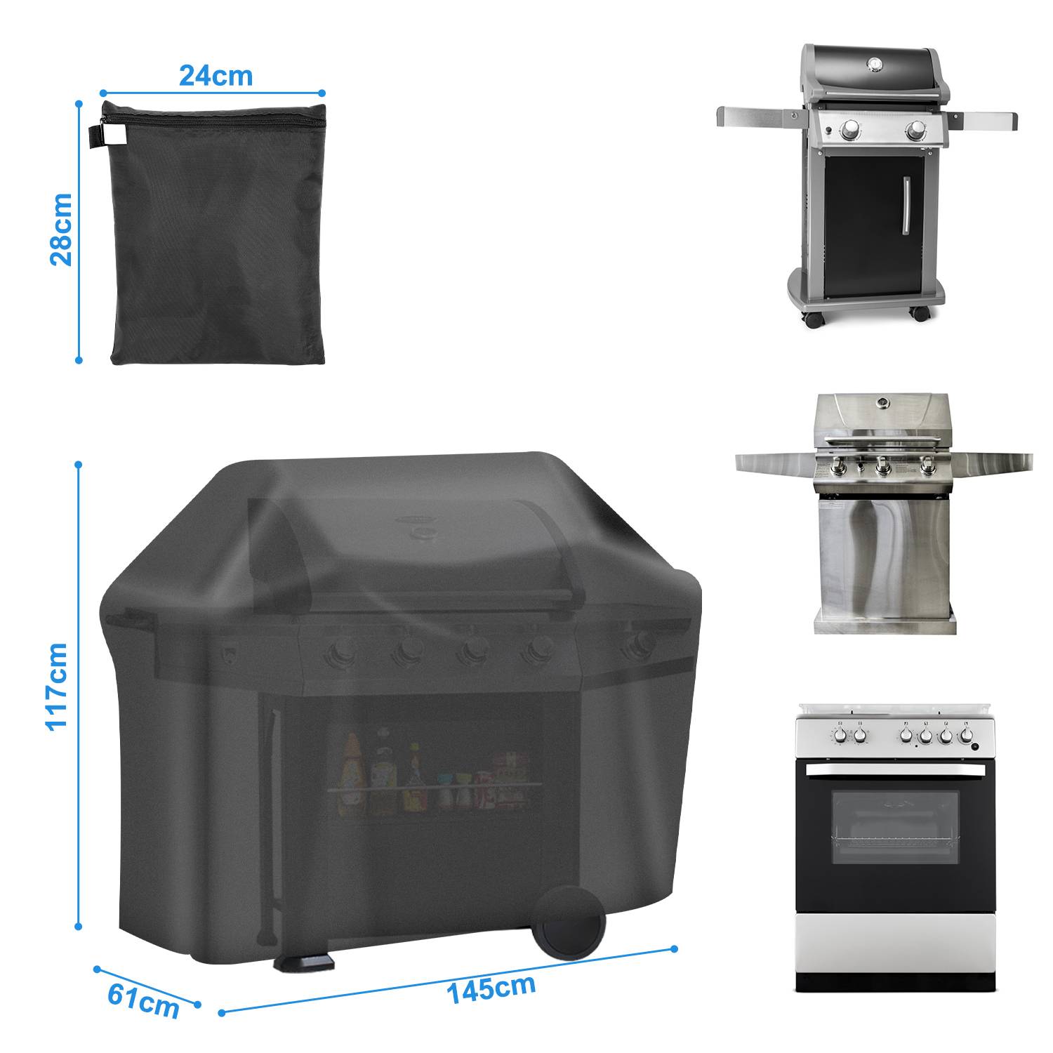 Grillabdeckung Grillschutzhüllen Grill Gasgrill Abdeckhaube Abdeckung Grillhaube Wetterschutz Regenschutz Schutzhülle Abdeckplane Outdoor BBQ (145x6