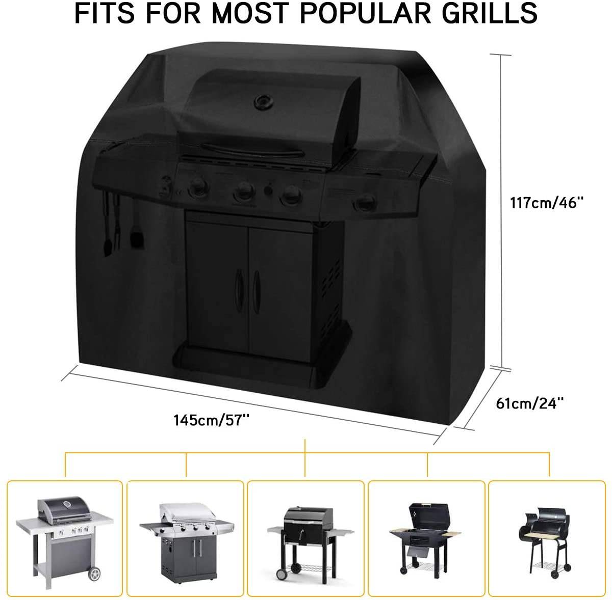 Grillabdeckung Grill Abdeckhaube BBQ Gasgrill Cover 210D Oxford-Stoff Schutzhülle Abdeckplane 145x61x117cm