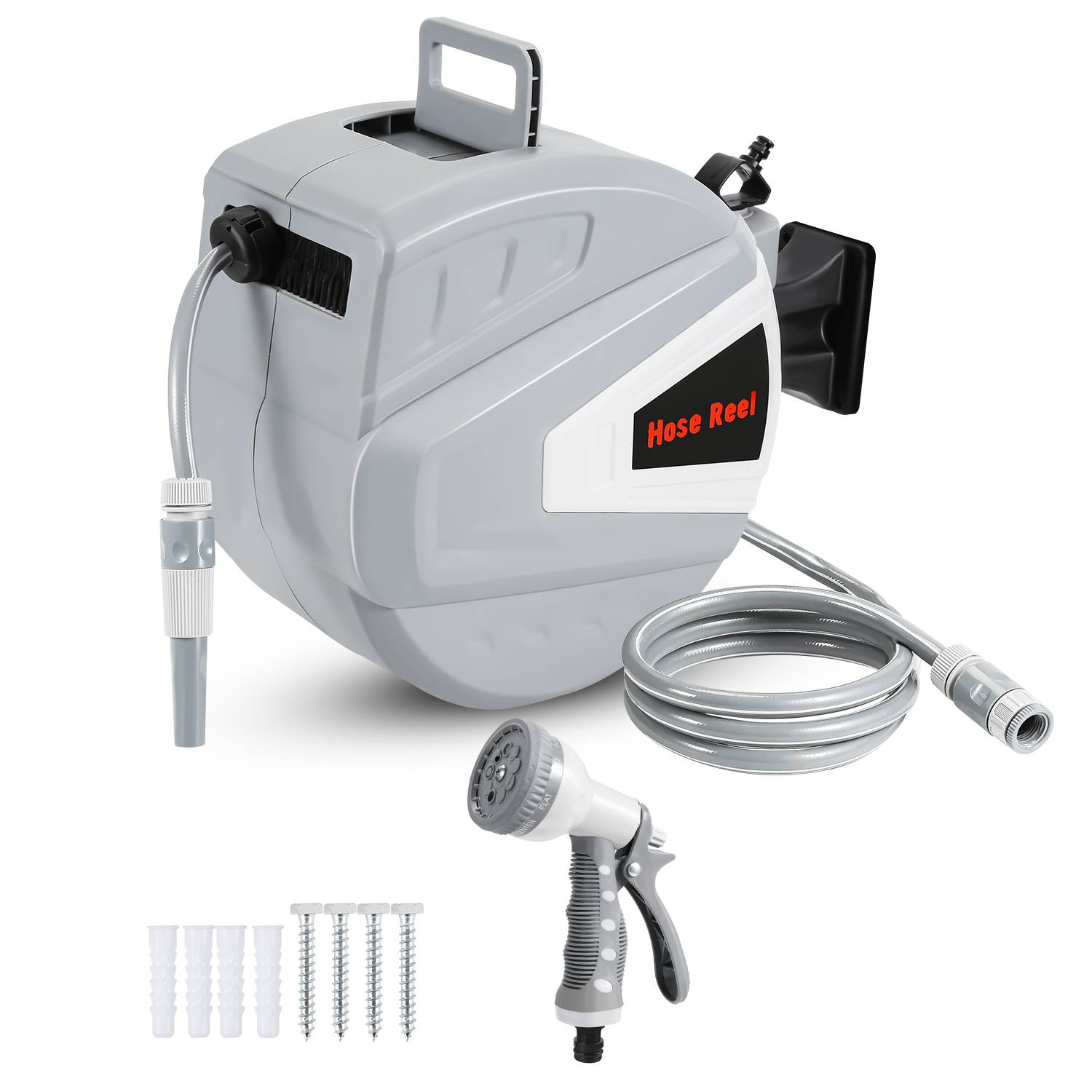 Druckluftschlauchtrommel Schlauchaufroller 30m automatik Aufroller 8 bar 1/4" Anschluss mit Multifunktionale Wasserspritzpistole Druckluftschlauch