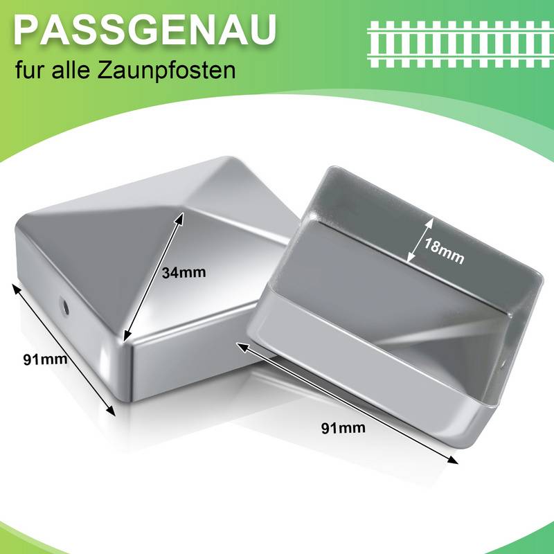 10x Pfostenkappe Zaunpfahl Abdeckung Pfostenkappe Pyramide Abdeckkappe 91x91mm Silber