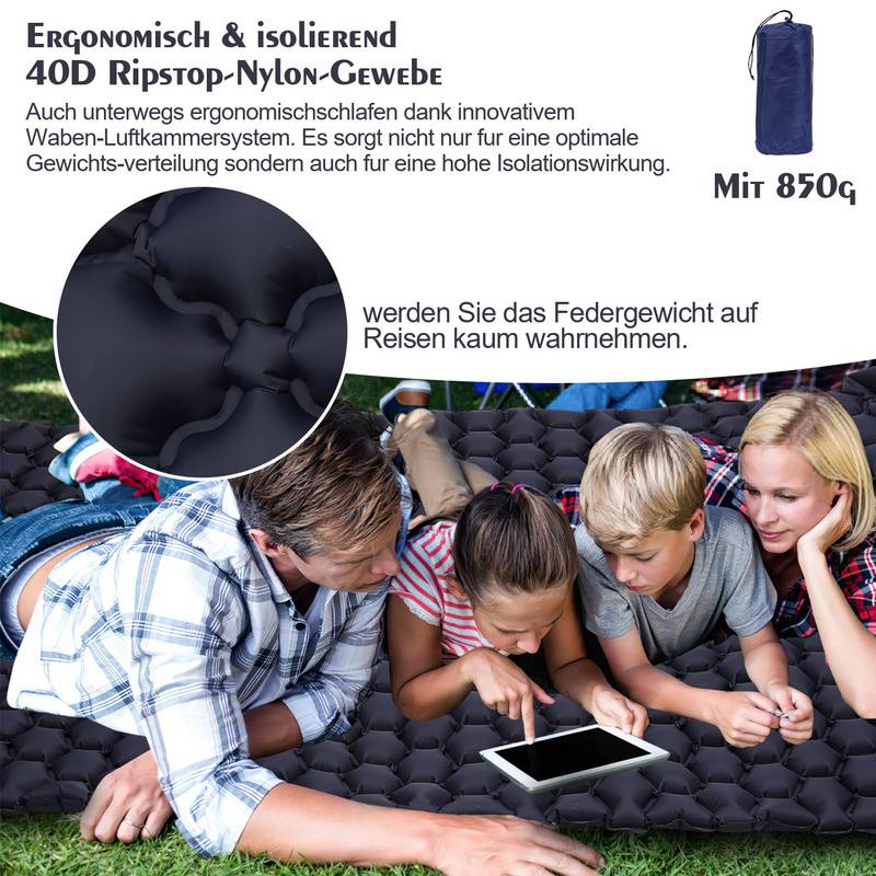 Camping Isomatte, Isomatte Camping Aufblasbar,8,5cm Dicke Isomatten Camping Ultraleicht mit Kissen Isomatte Selbstaufblare Schlafmatte für Camping
