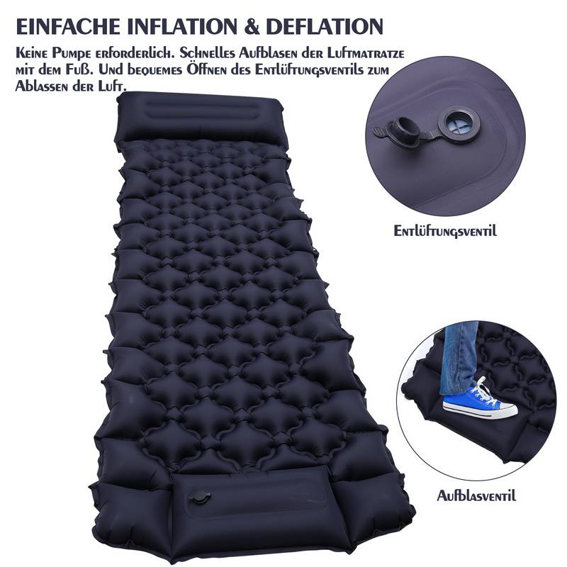 Camping Isomatte, Isomatte Camping Aufblasbar,8,5cm Dicke Isomatten Camping Ultraleicht mit Kissen Isomatte Selbstaufblare Schlafmatte für Camping