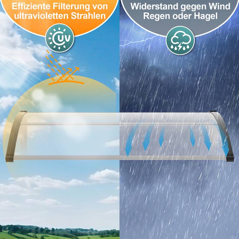 Vordach Überdachung Haustür Türvordach Haustürvordach Pultvordach für Haustür Transparent 100x300CM