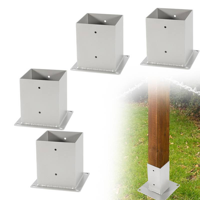 Aufschraubhülse 4 Stück Pfostenträger Zaunpfosten Einschlaghülse Silber 120x120mm