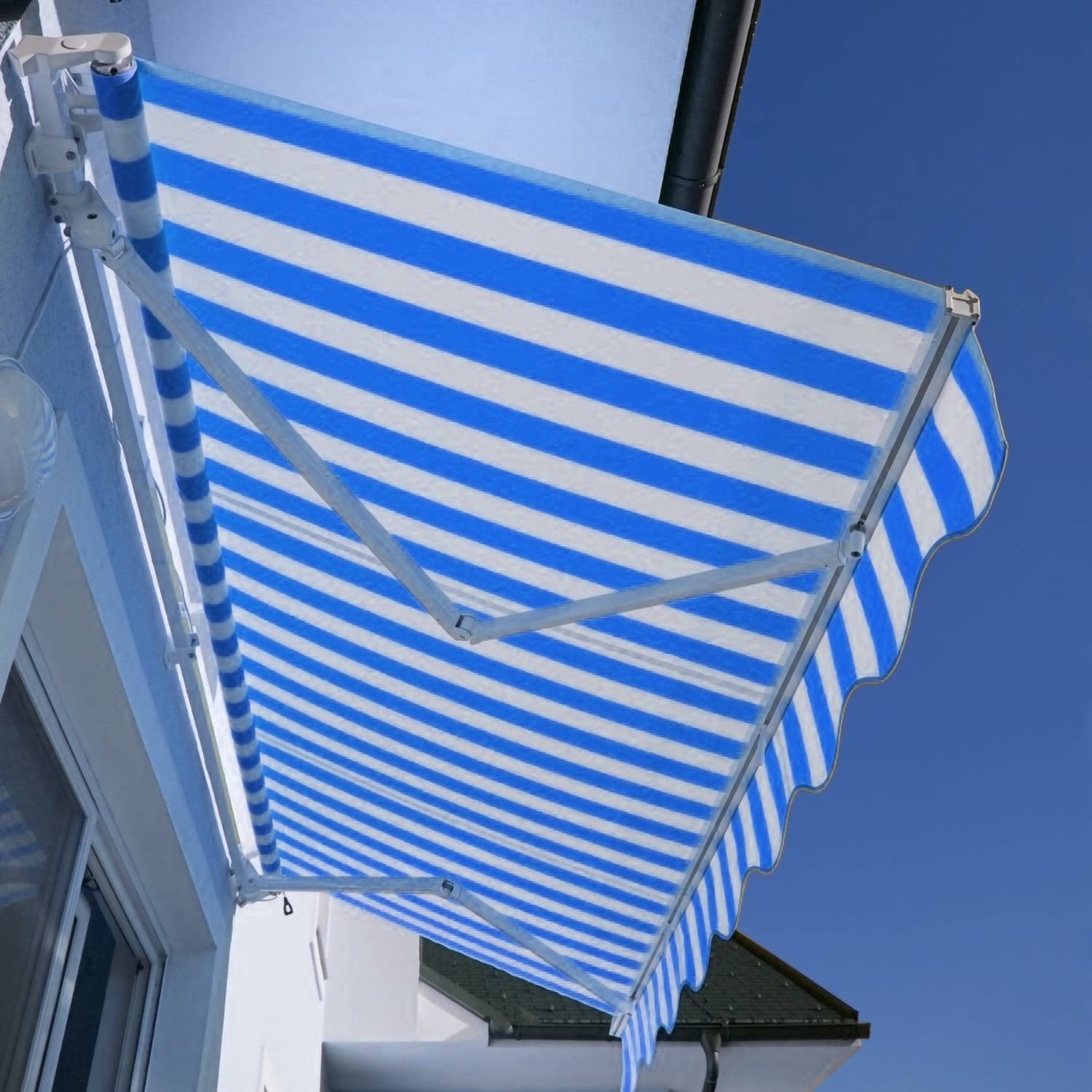 Gelenkarmmarkise 250x200cm Blau/Weiß einziehbare Sonnenmarkise Markise Sonnenschutz Balkonmarkise Gelenkarm Sonnenschutz