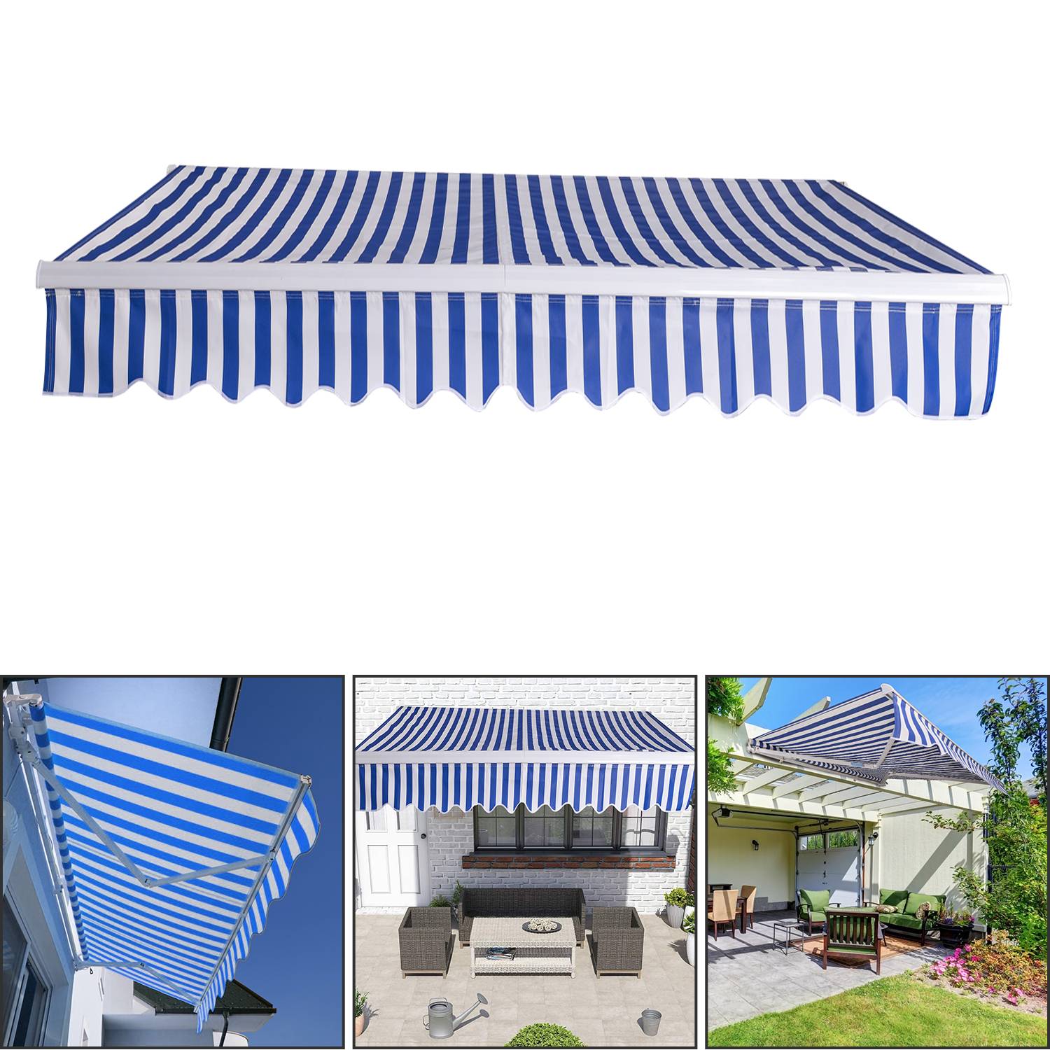Gelenkarmmarkise 300x250cm Blau/Weiß Sonnenmarkise einziehbare Markise Sonnenschutz Balkonmarkise Gelenkarm Sonnenschutz