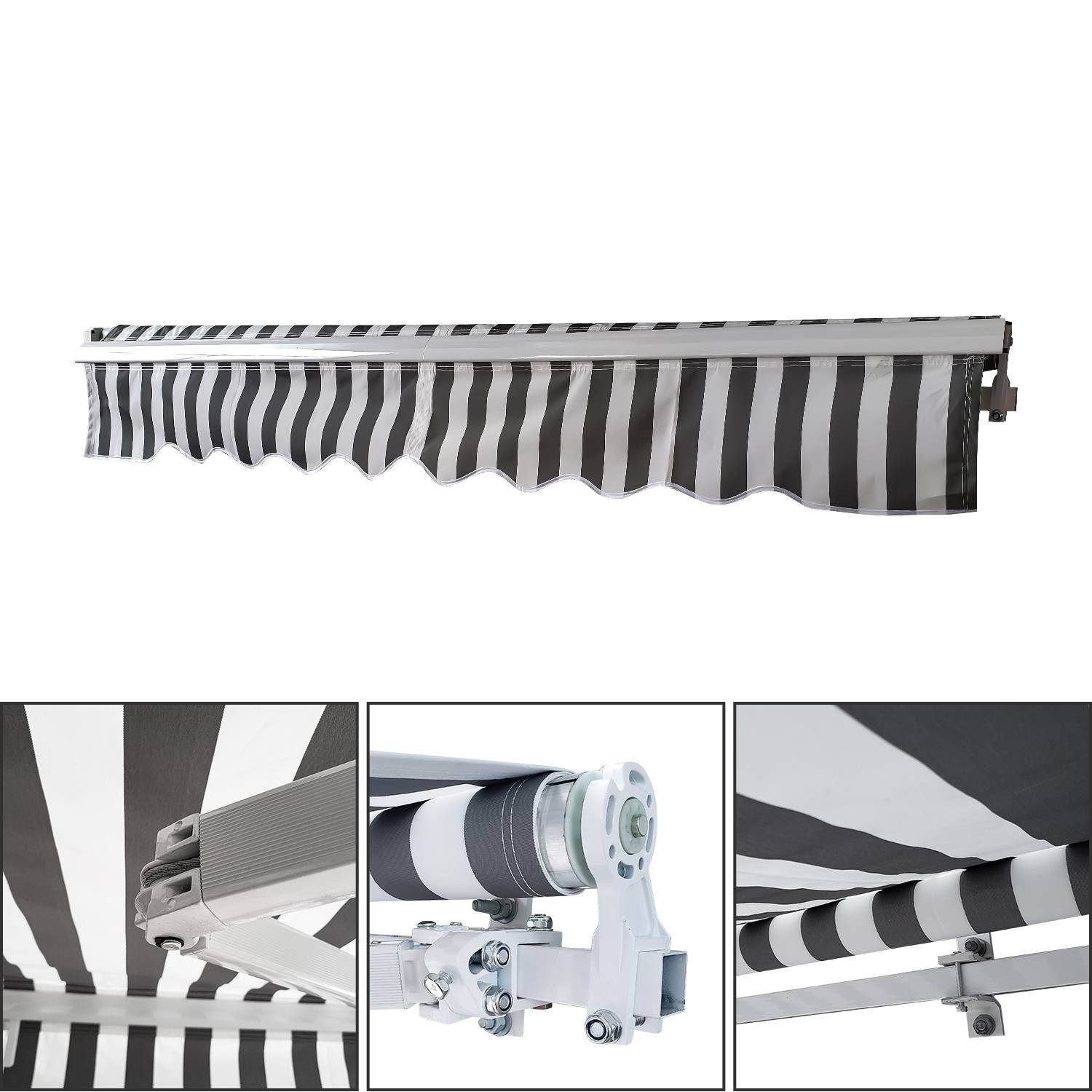 Gelenkarmmarkise 350x300cm Grau/Weiß Sonnenmarkise einziehbare Markise Sonnenschutz Balkonmarkise Gelenkarm Sonnenschutz