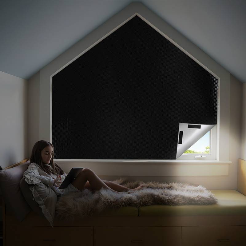 Verdunklungsstoff Folie mit Thermobeschichtung Blackout mit 4x Paar Klettband,für Fenster Sichtschutz Fenster Büro Zuhause 145*100CM
