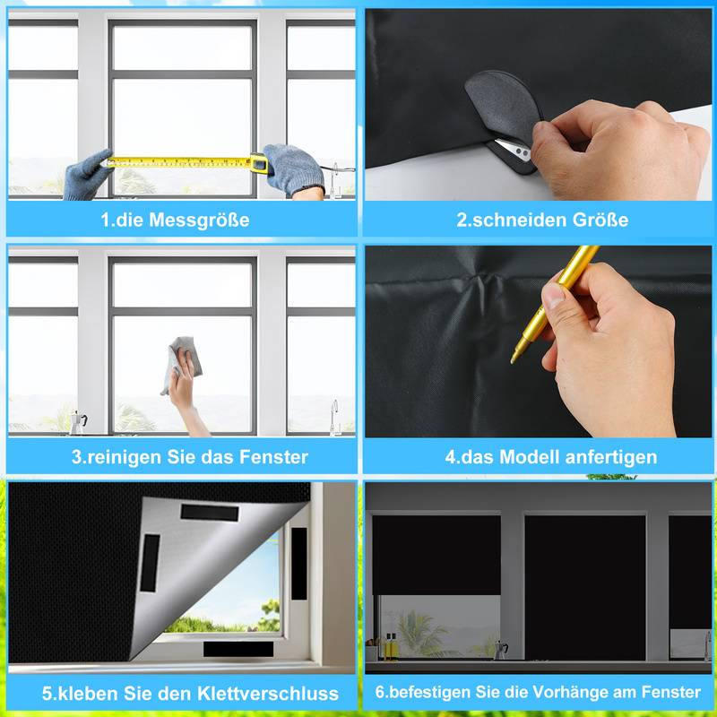 Verdunklungsstoff Sonnenschutz Verdunkelungs Sonnenschutz zu 100% verdunkelnd,Folie mit Thermobeschichtung,lichtundurchlässige für Fenster,145*300cm