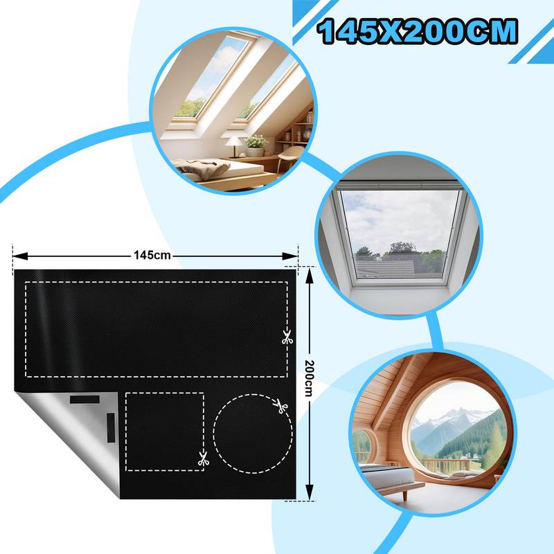 Verdunklungsstoff Sonnenschutz Verdunkelungs Sonnenschutz zu 100% verdunkelnd,Folie mit Thermobeschichtung,lichtundurchlässige für Fenster,145*200cm