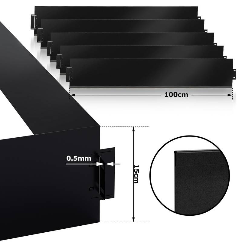 Rasenkante Metall Beeteinfassung Beetumrandung Mähkante Palisade Beetrand Schwarz 100x15cm 15m
