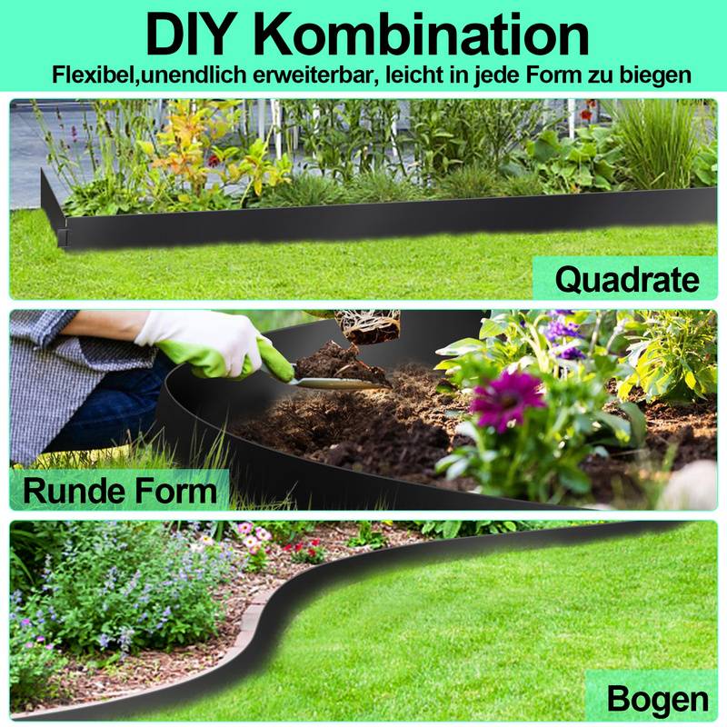Rasenkante Metall Beeteinfassung Beetumrandung Mähkante Palisade Beetrand Schwarz 100x18cm 30m