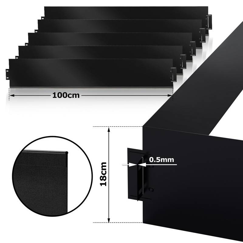Rasenkante Metall Beeteinfassung Beetumrandung Mähkante Palisade Beetrand Schwarz 100x18cm 20m