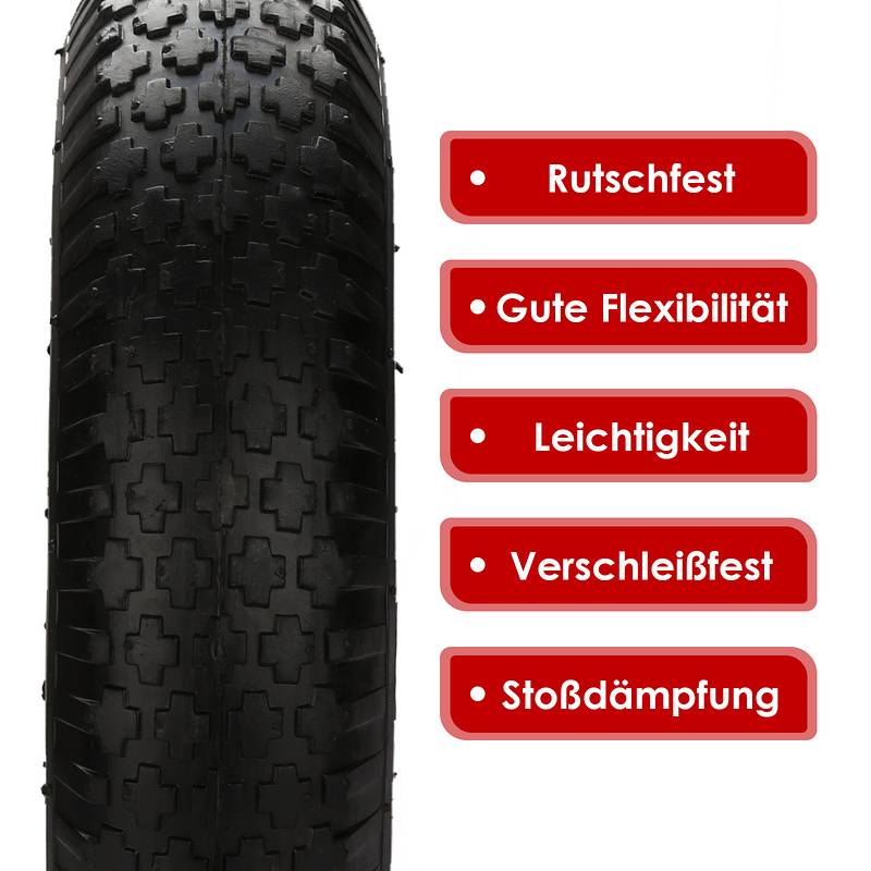 Schubkarrenrad Schlauch Vollgummi Ersatzrad Reifen mit Achse 4.80/4.00-8 390 mm 1X