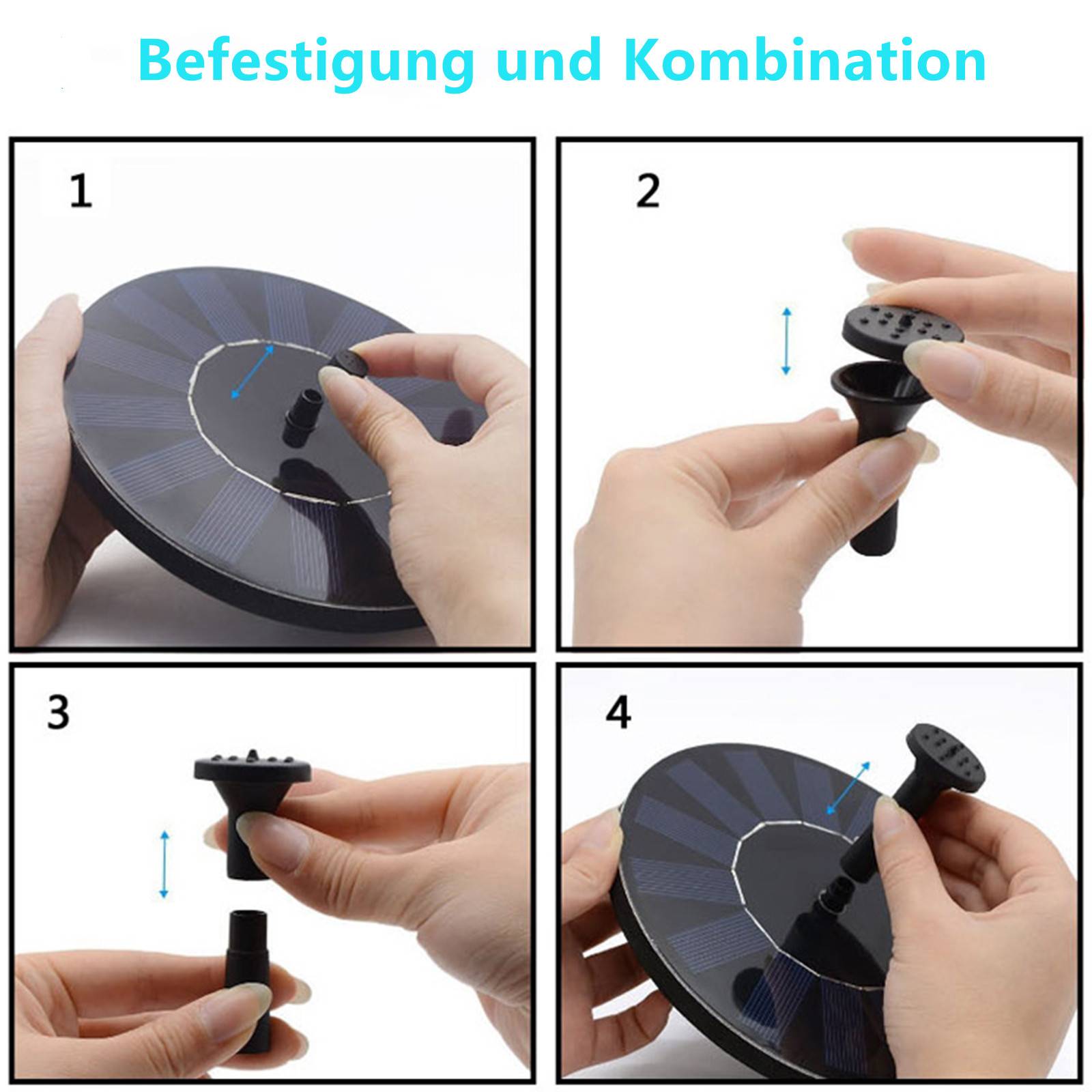 SolarPumpe 1.5W Solar Springbrunnenpumpe Fontäne Solar Teichpumpe mit 6 Fontänenstilen 190L/h Sola Wasserpumpe Solarbrunnen