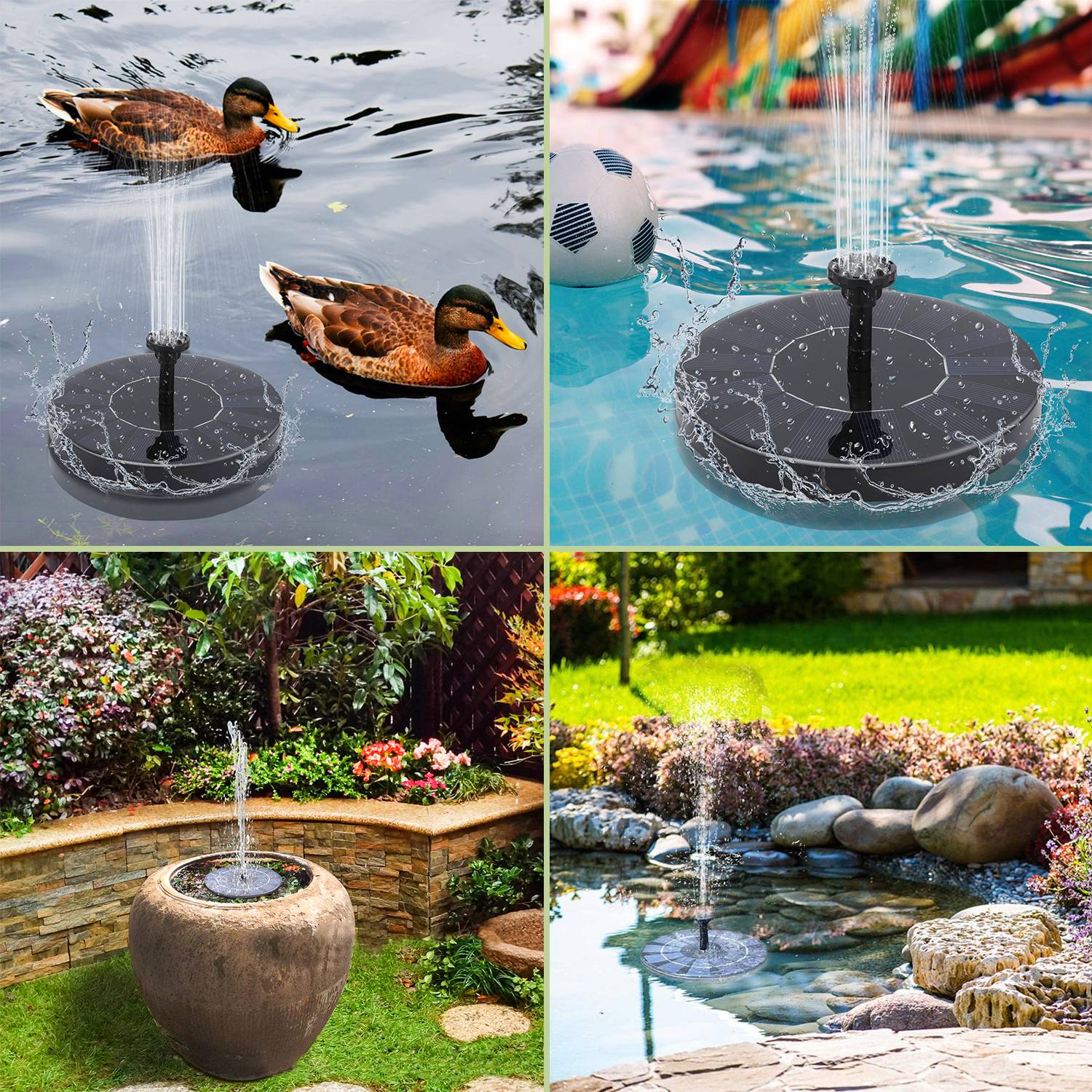 SolarPumpe 1.5W Solar Springbrunnenpumpe Fontäne Solar Teichpumpe mit 6 Fontänenstilen 190L/h Sola Wasserpumpe Solarbrunnen