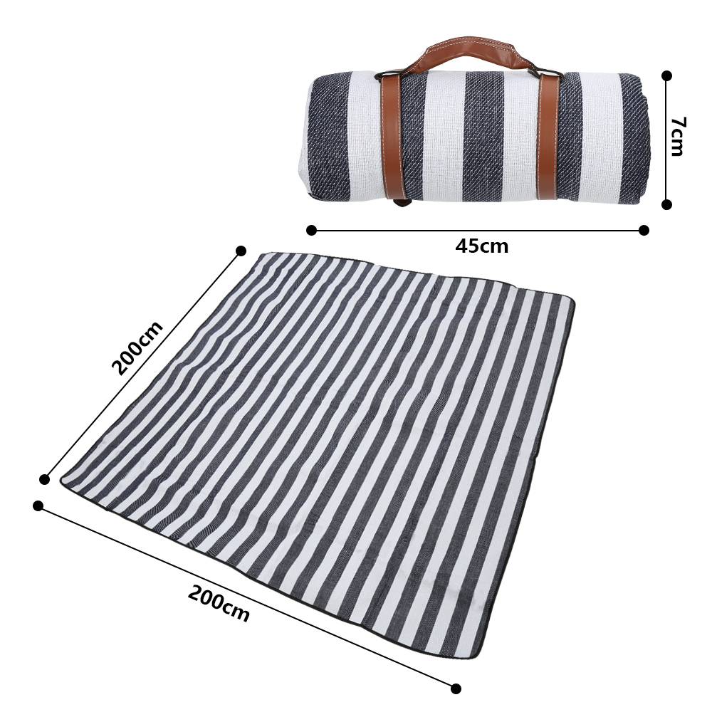 Stranddecke 200 x 200 cm, 2-8 Personen Wasserdichte Picknickdecke Sandabweisende Campingdecke XXL Ultraleicht Kompakt Nylon mit Tasche Blau-weiß