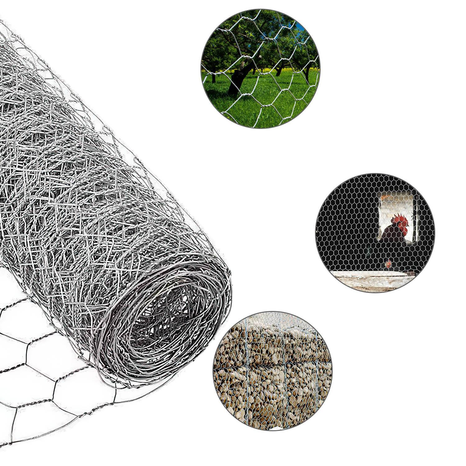 10/25m Drahtzaun Volierendraht in Silbrig Maschenweite 27 mm Sechskantgeflecht - 100 cm x 25m