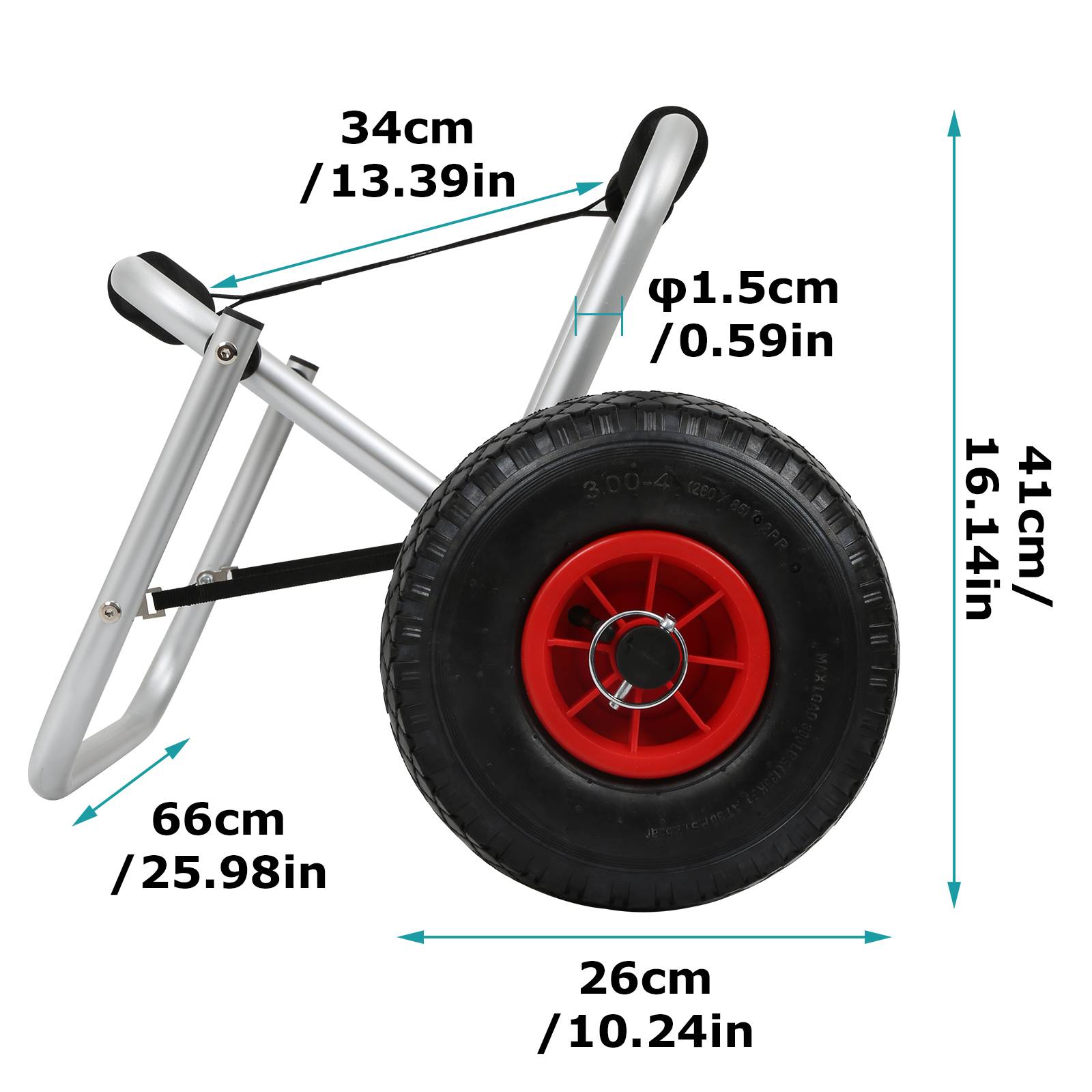 Kanuwagen Kajakwagen Surfwagen klappbar mit Gurt Luftreifen gepolstert Alu Silber bis 80 kg
