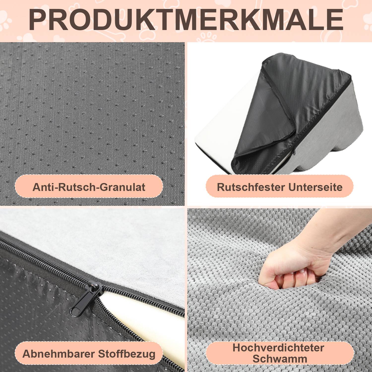 Haustiertreppe Tierunterlage Treppe Unterlage für Katzen und Hunde Grau 3 Stufen Hundetreppe