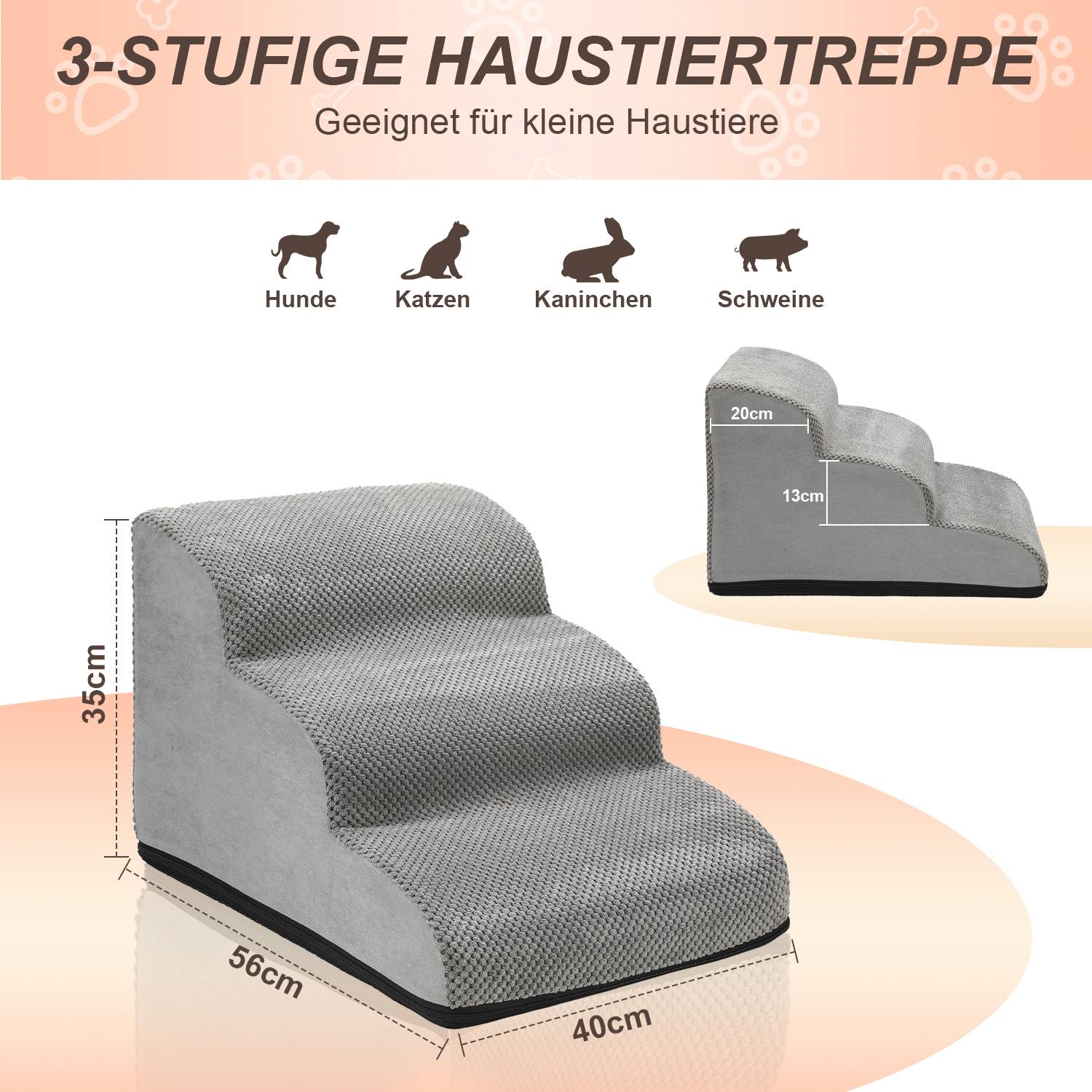 3-stufige Hundetreppe Rutschfeste Haustierrampe Treppen Hunderampe fuer Haustier Hundestufen Abnehmbar und waschbar