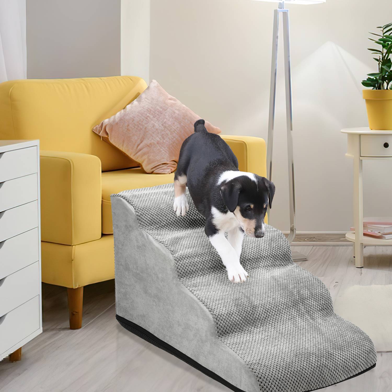 Haustiertreppe Tierunterlage Treppe Unterlage für Katzen und Hunde Grau 4 Stufen Hundetreppe