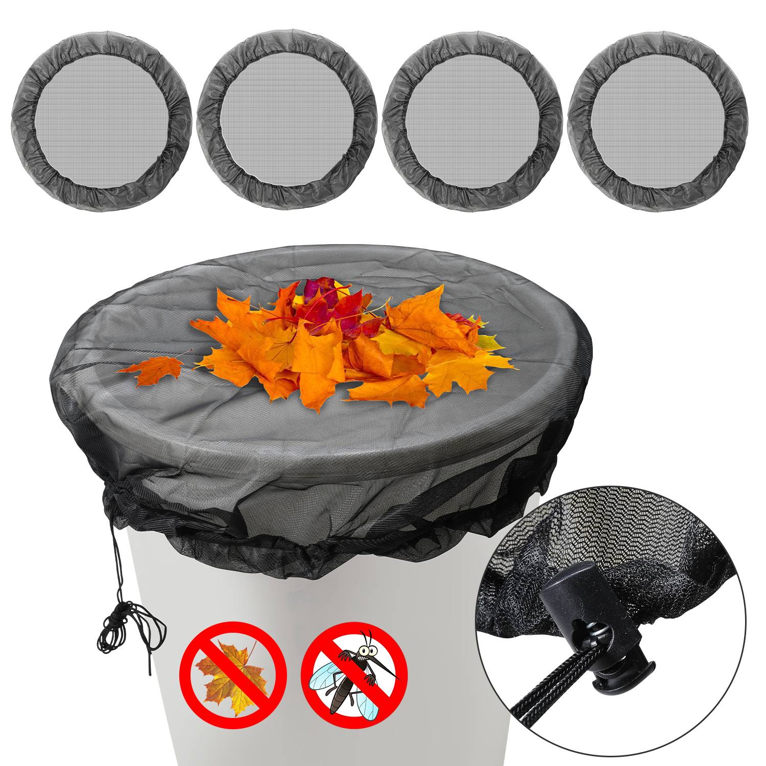 Regentonnen Netz 4 Stück Polyester Abdeckung für Regentonne mit Zugkordel 95 cm für Eimer im Garten Verstellbares