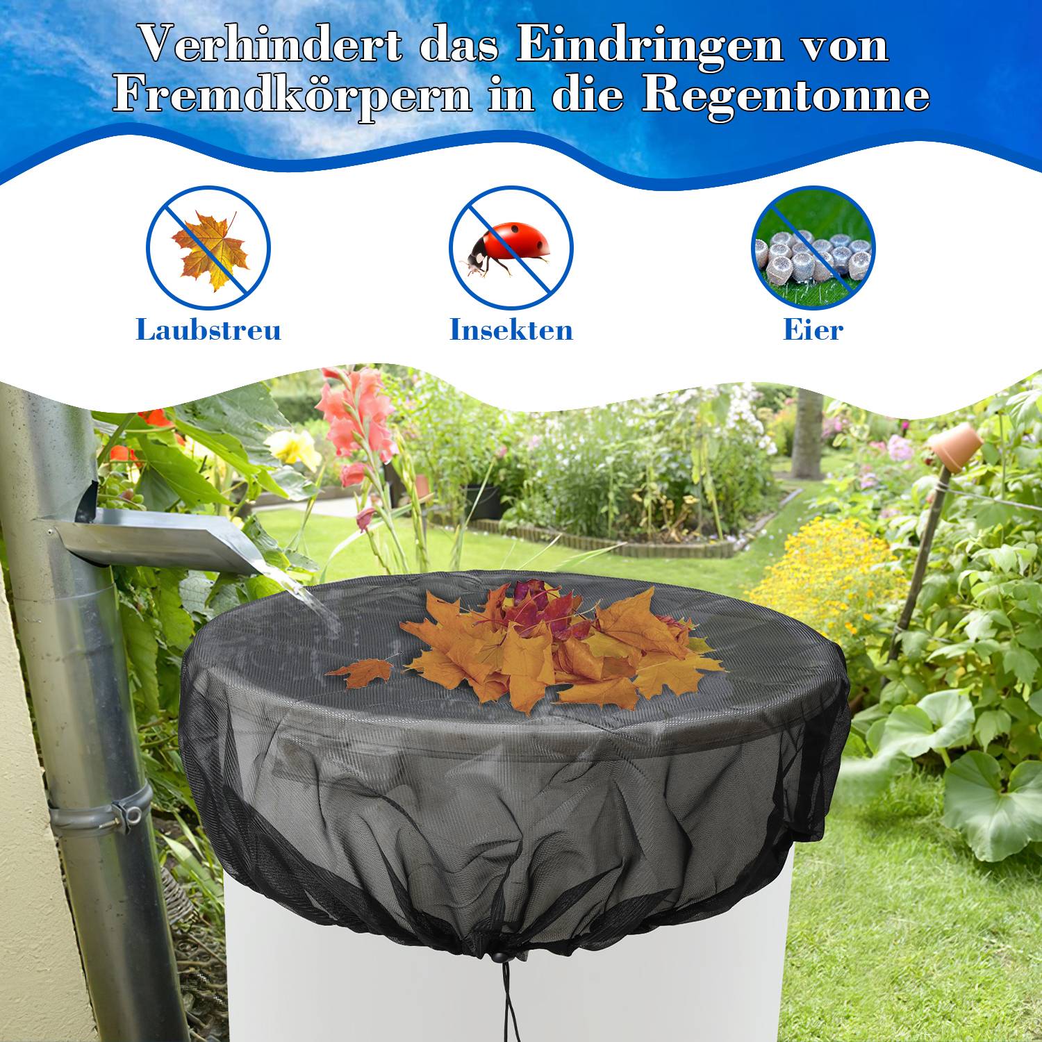 Regentonnen Netz 8Stk Regentonnen Netz Regentonne Abdeckung mit Zugkordel 95cm Verstellbares Regentonnennetz