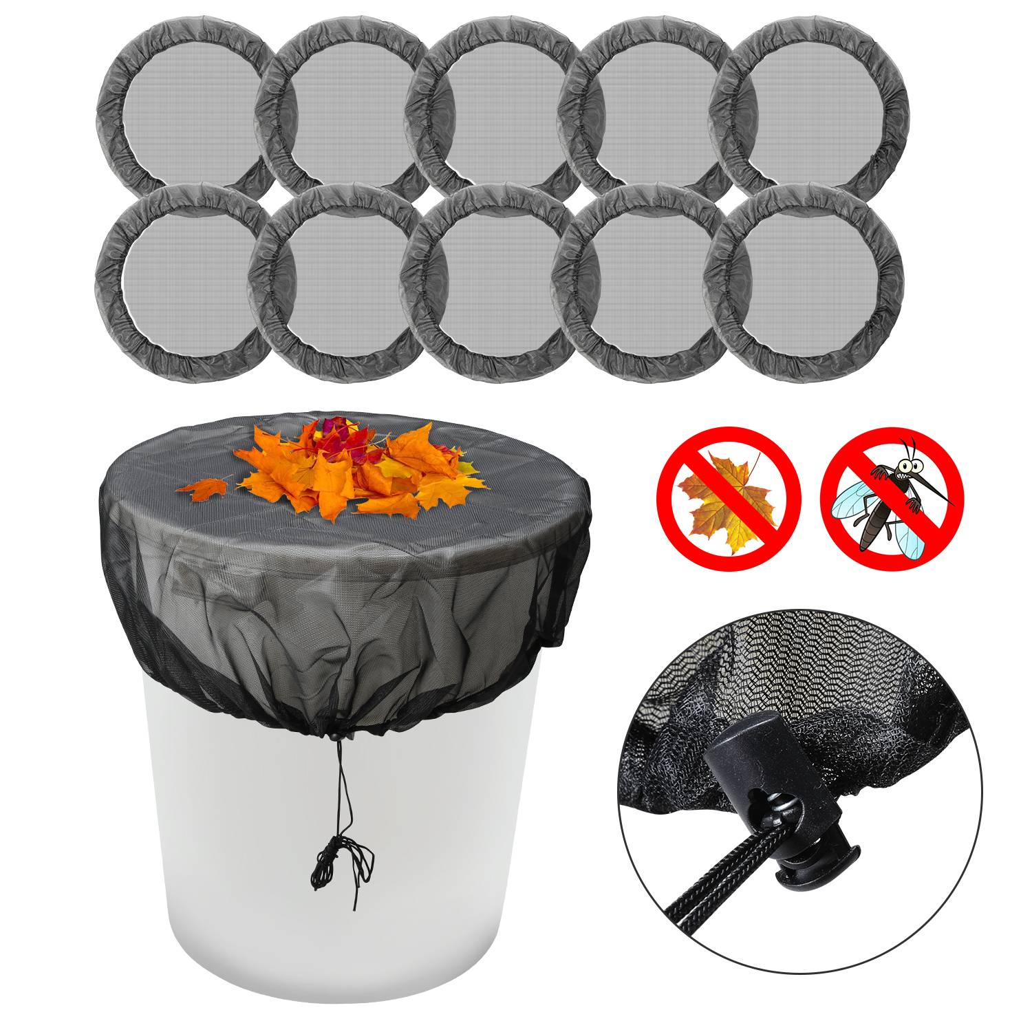 Regentonnen Netz 10 Stück Polyester Abdeckung für Regentonne mit Zugkordel 95 cm für Eimer im Garten Verstellbares