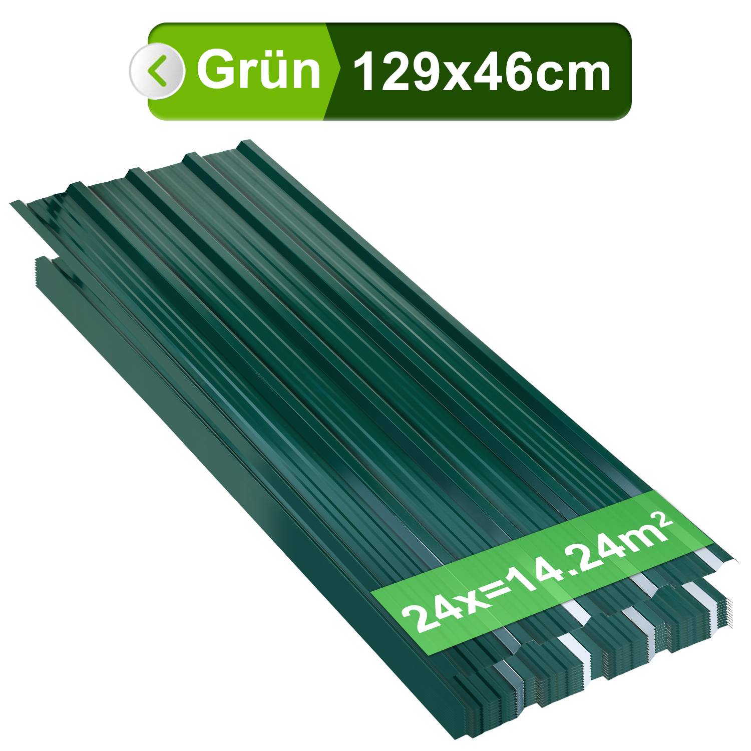 12/24/36x Trapezblech 129x46cm 7-21㎡ für Gerätehaus Metall Dachblech Profilblech Dachpaneele - 36x 21㎡ Grün