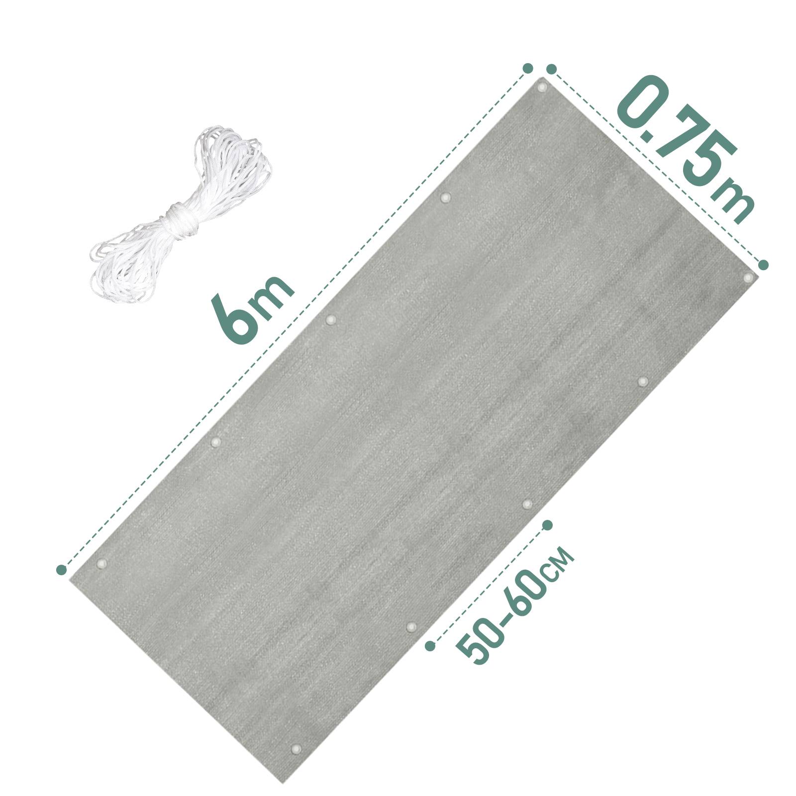 Balkon Sichtschutz 75 X 600 cm Balkonabdeckung Balkonumspannungen Balkonsichtschutz Balkonverkleidung UV-Schutz HDPE Garten Grau
