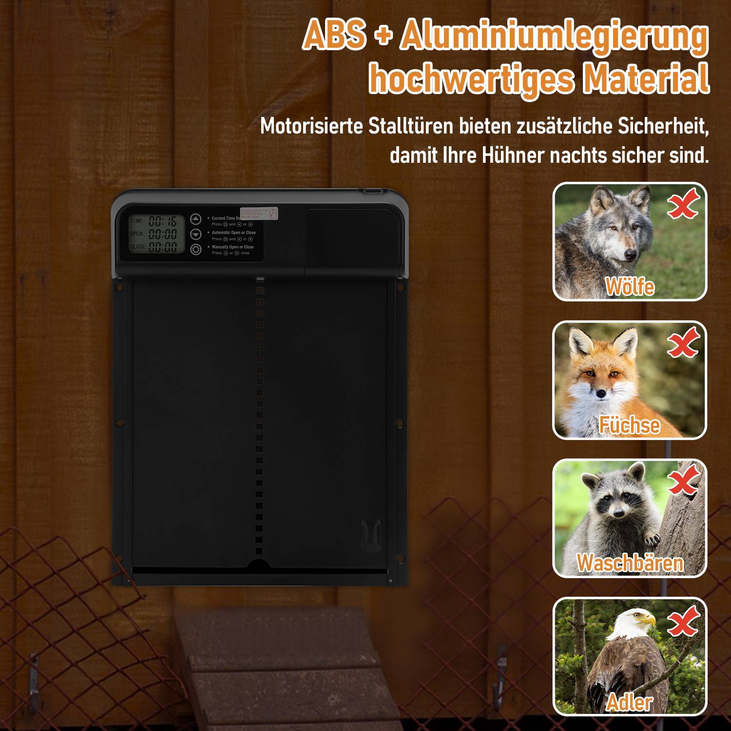 Automatische Hühnerklappe, Hühnertür Automatischer Türöffner, Elektrische Hühnerklappe, Schwarz