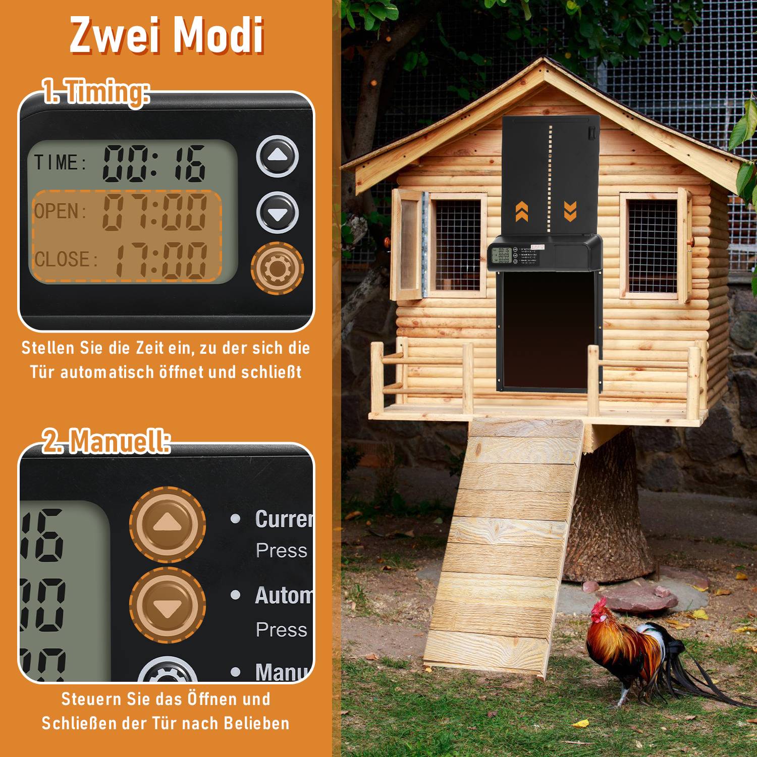 Automatische Hühnerklappe, Hühnertür Automatischer Türöffner, Elektrische Hühnerklappe, Schwarz