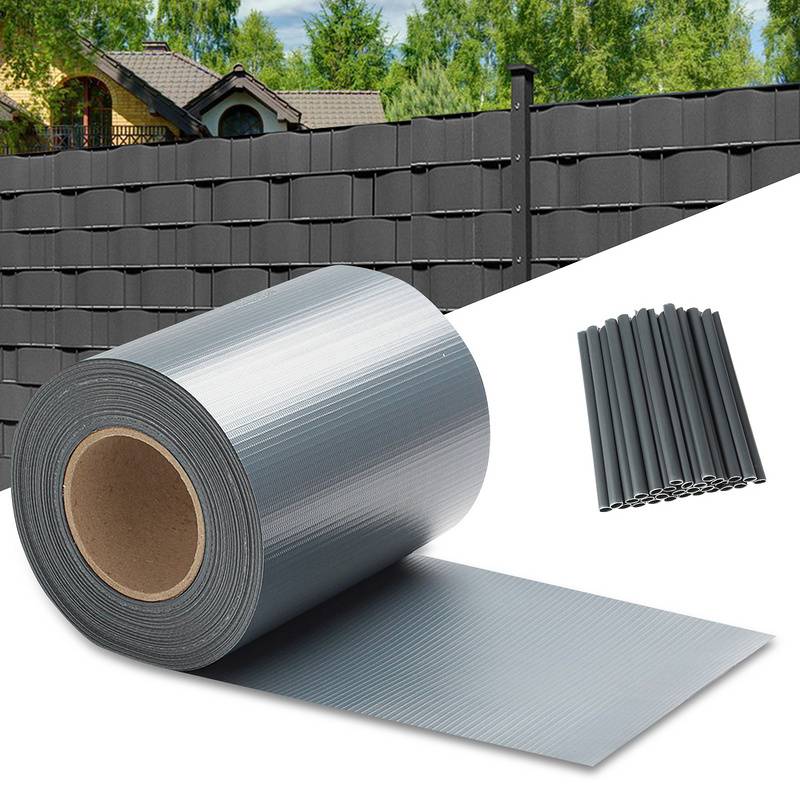 Sichtschutzstreifen Zaun Folie Blickdicht Dick PVC Doppelseitiger Reflexionsarm Sonnenschutz Sichtschutzfolie 50m x 19cm Anthrazit