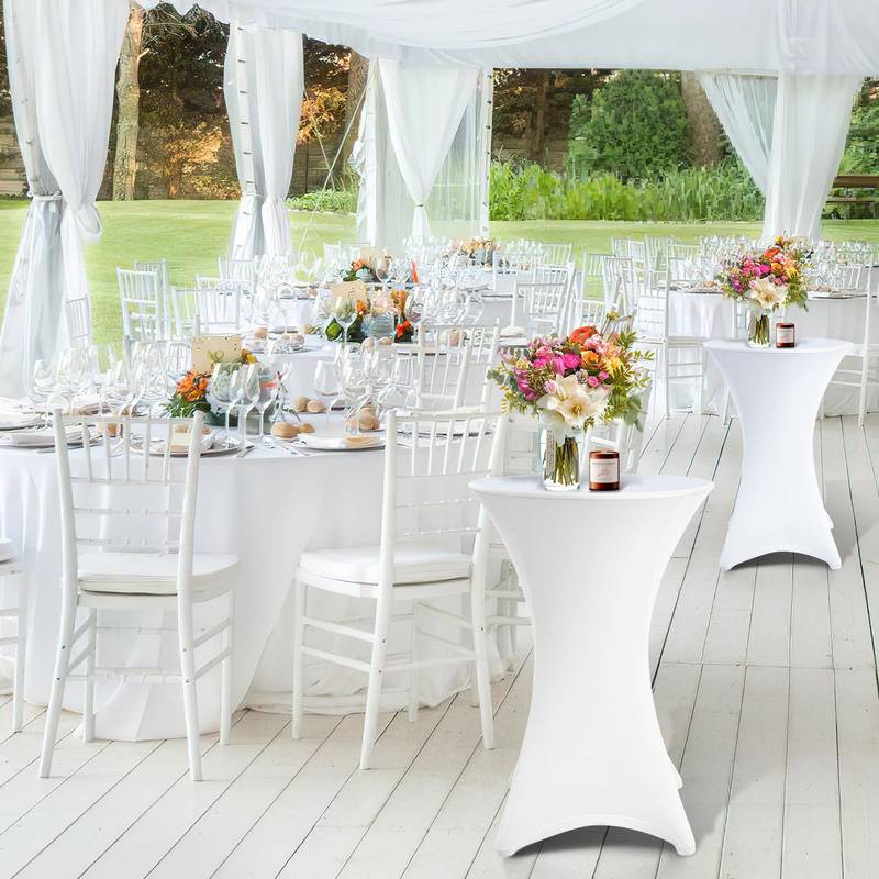 5x Stehtischhusse Stretch für Bistrotisch mit 4 Fußlaschen elastisch Ø 60-65x110 cm Weiß