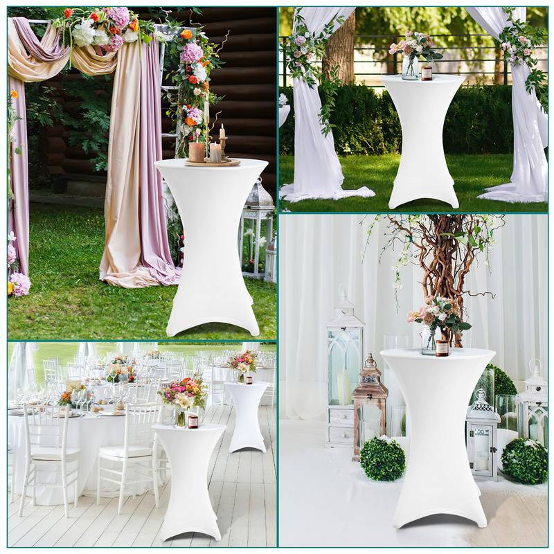 4x Stehtischhusse Stretch für Bistrotisch mit 4 Fußlaschen elastisch Ø 70-75x110 cm Weiß