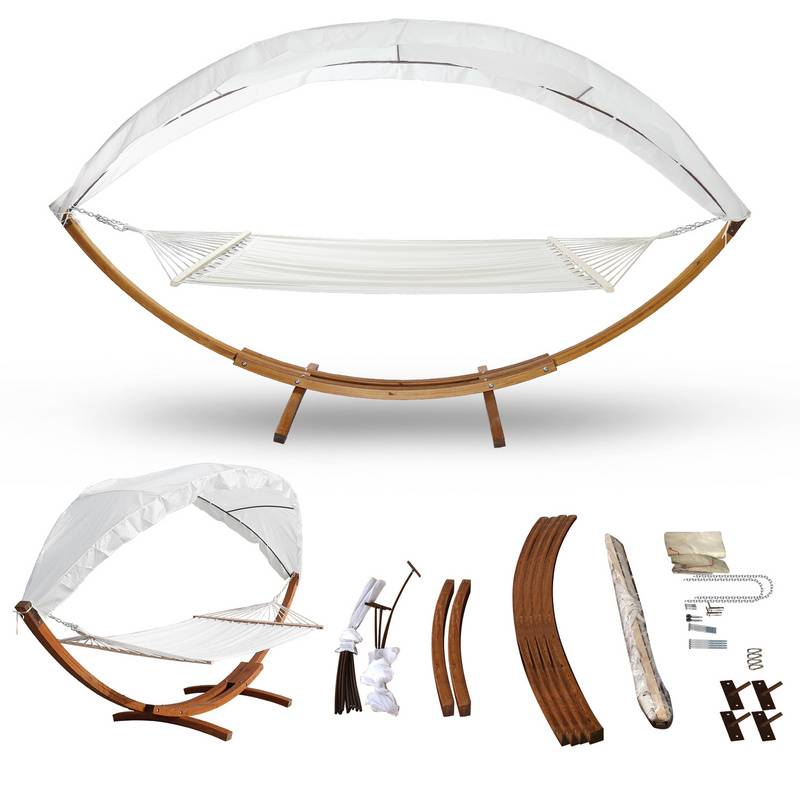 Hängematte mit Gestell Hängematten Stabhängematte Outdoor Holz XXL Garten Hängemattengestell 2 Personen 410cm