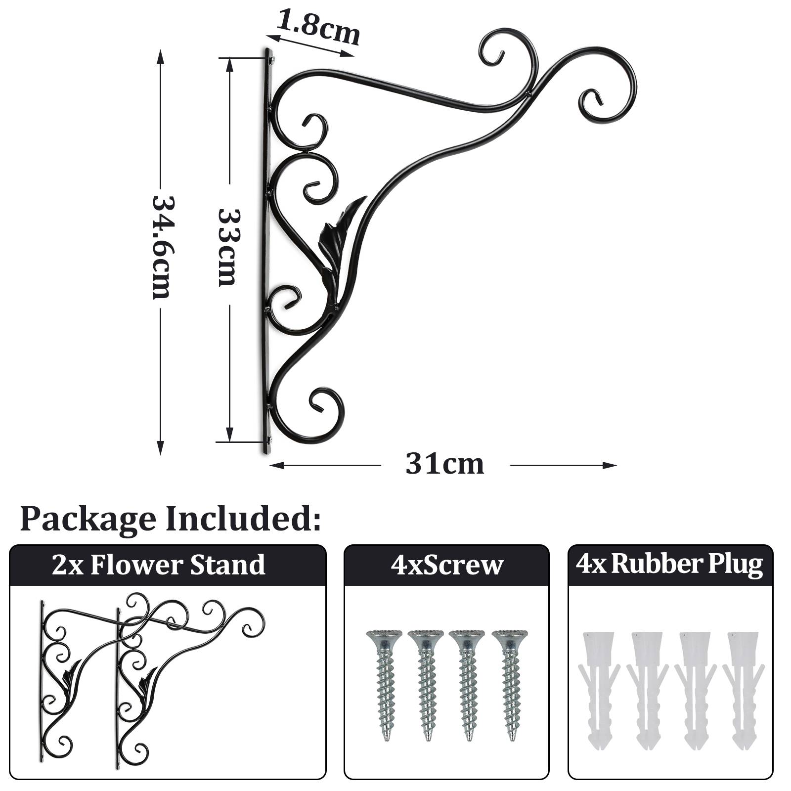 4 Stück Haken Wandhalterung Blumenampel Landhaus Gusseisen Konsole Regal Aufhänger Wandhaken Blumenhaken Laternenhalter Blatt 35 cm