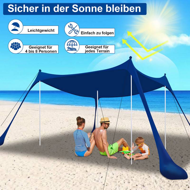 Strandmuschel Lycra Sonnensegel Sonnendach Sonnenschutz Sonnenzelt Sandsaecken Tragbar UV Schutz 50+ Wasserfest mit Tragetasche Strandmuschel fuer