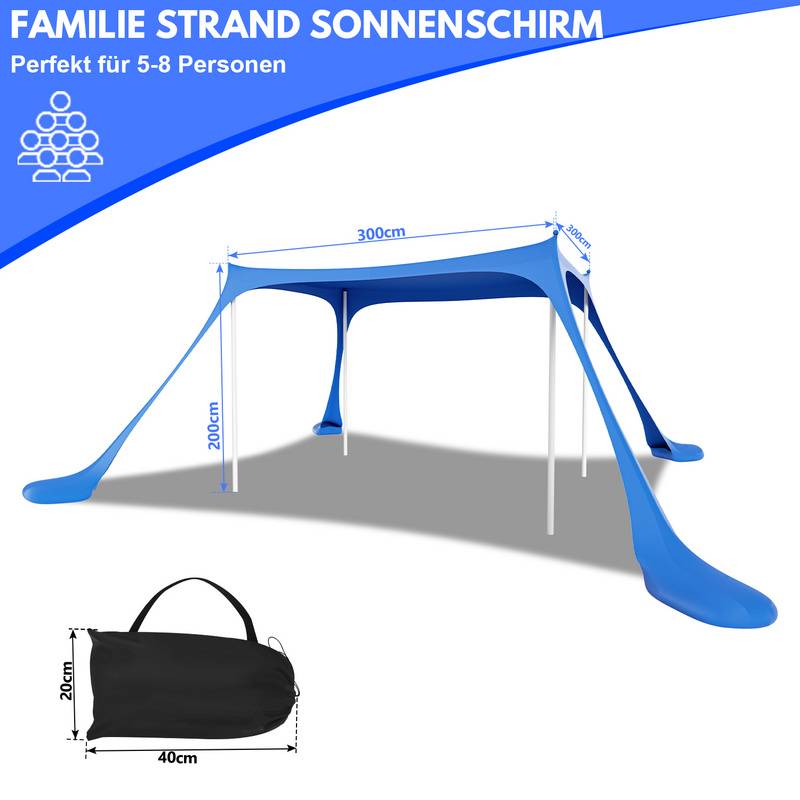 Strandmuschel Lycra mit Tragetasche Sonnendach Sonnensegel Wasserfest Sandsaecken Tragbar UV Schutz 50+ Sonnenschutz Sonnenzelt Strandmuschel fuer