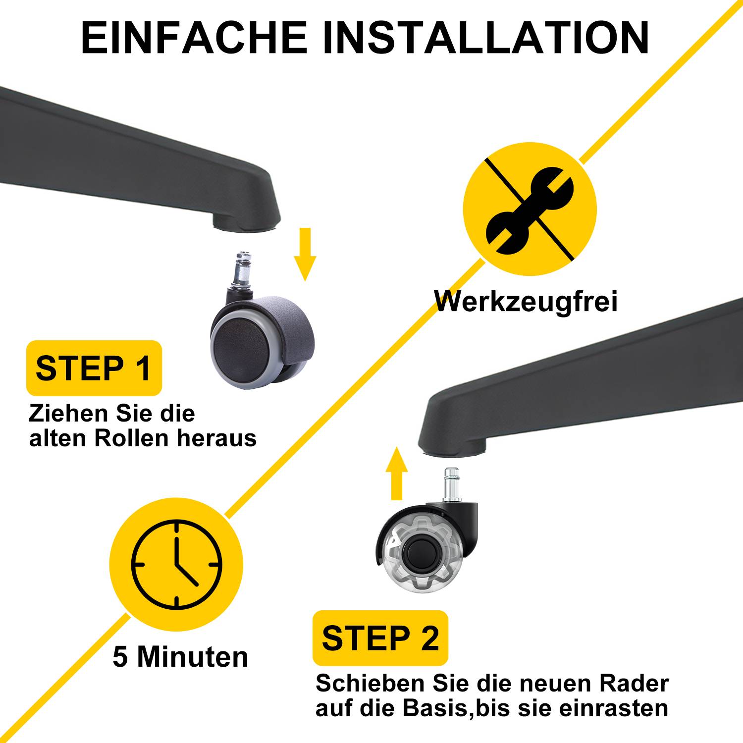 Bürostuhlrollen 20x Stuhlrollen 11x22mm 360 Grad Drehung kratzerfrei für Bürostuhl Gaming-Stuhl