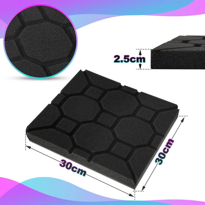 24X Akustikschaumstoff Selbstklebend Schwarz Absorber Quadrat schaumstoffe,30x30x2.5cm