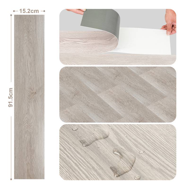 10 m² PVC Bodenbelag Vinylboden Rauchgrau Selbstklebende Holz-Effekt Fliesen Vinyl-Fliesen klicksystem für Fußbodenheizung | 91,44cm x 15,24 cm| 70