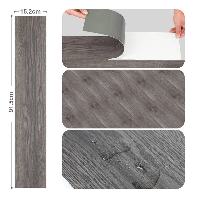 7 m² PVC Bodenbelag Vinylboden Dunkelgrau Selbstklebende Holz-Effekt Fliesen Vinyl-Fliesen klicksystem für Fußbodenheizung | 91,44cm x 15,24 cm| 49