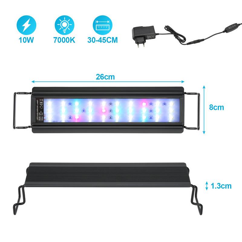 30-45 cm LED Aquarium Lampe Tank Leuchtet Unterwasser Beleuchtung Dimmbar 3 Lichtmodi mit Timer,10W